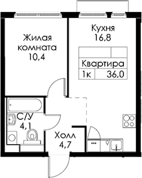 1-комнатная квартира 36 м², 13/13 эт., ЖК «Кантемировская 11»